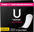 U by Kotex Balance Wrapped Panty Liners, Regular Length, 80 Count (Packaging May Vary)