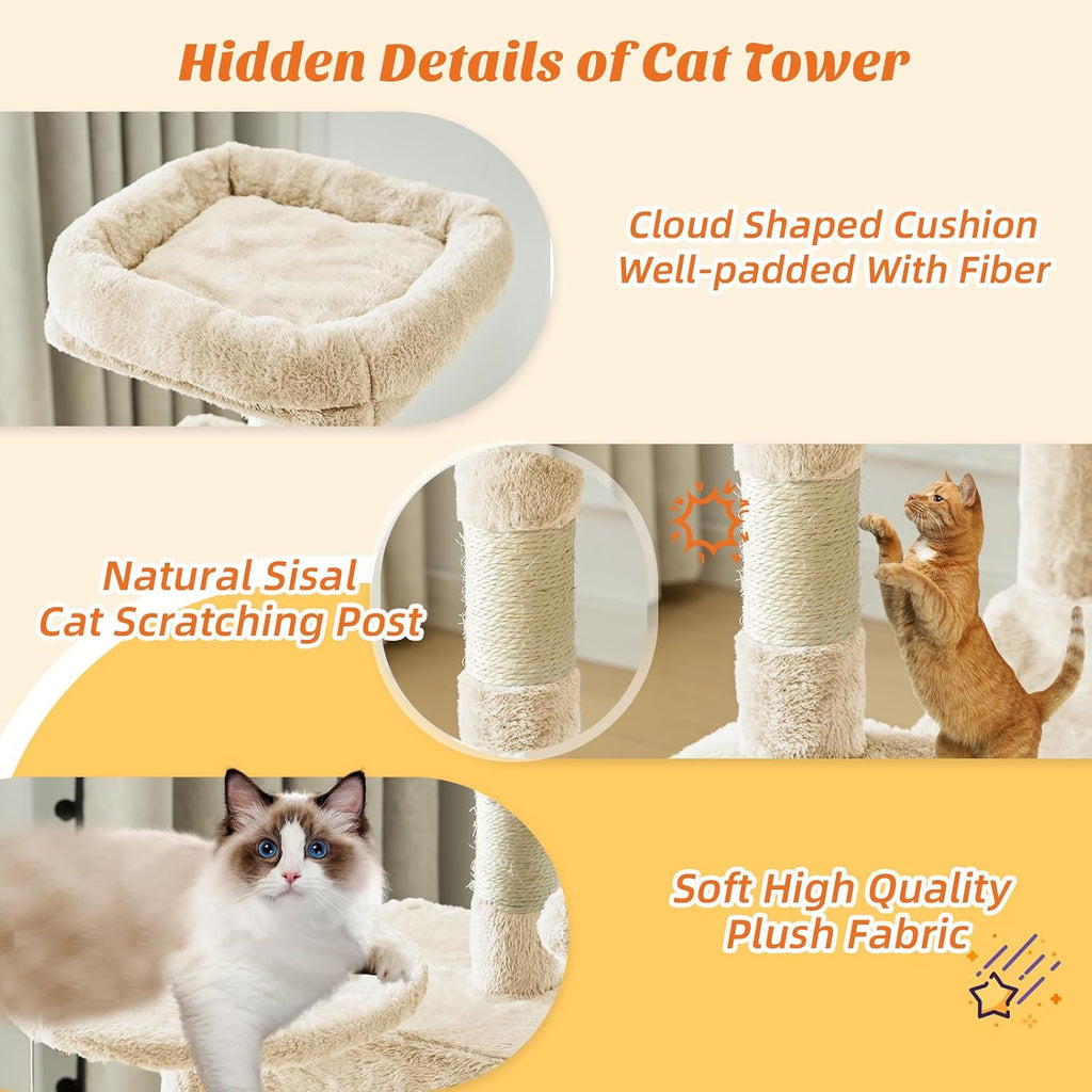 Sweetcrispy 44 Inch Cat Tree Tower for Indoor Cats and Kittens