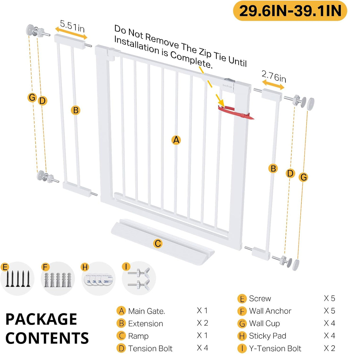 InnoTruth 29.6-39.1 in Wide Baby Gate for Stairs and Doorways, White