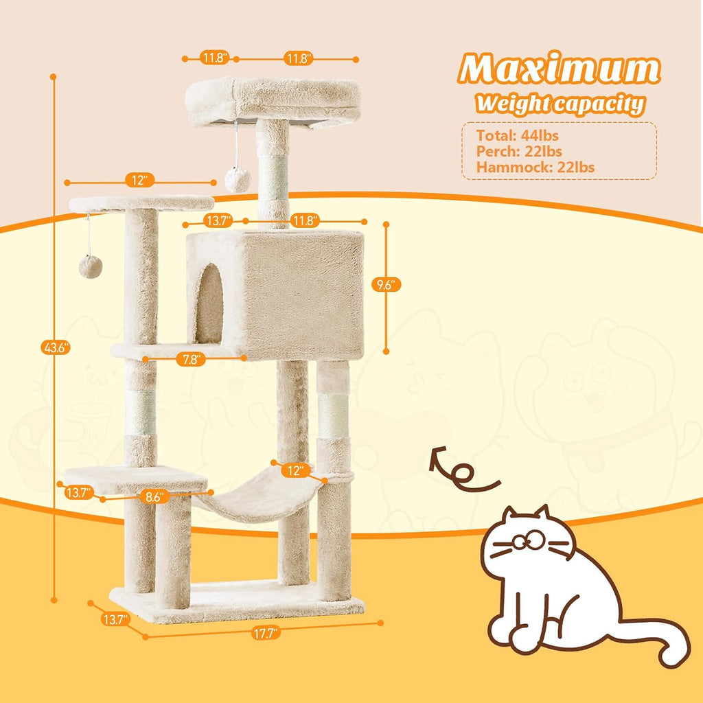 Sweetcrispy 44 Inch Cat Tree Tower for Indoor Cats and Kittens