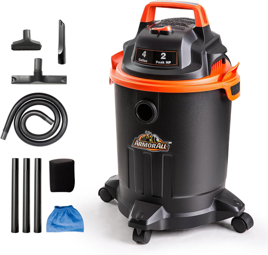 Armor All® AA155 1.5-Gallon 2 Peak HP Portable Wet/Dry Vacuum, Orange