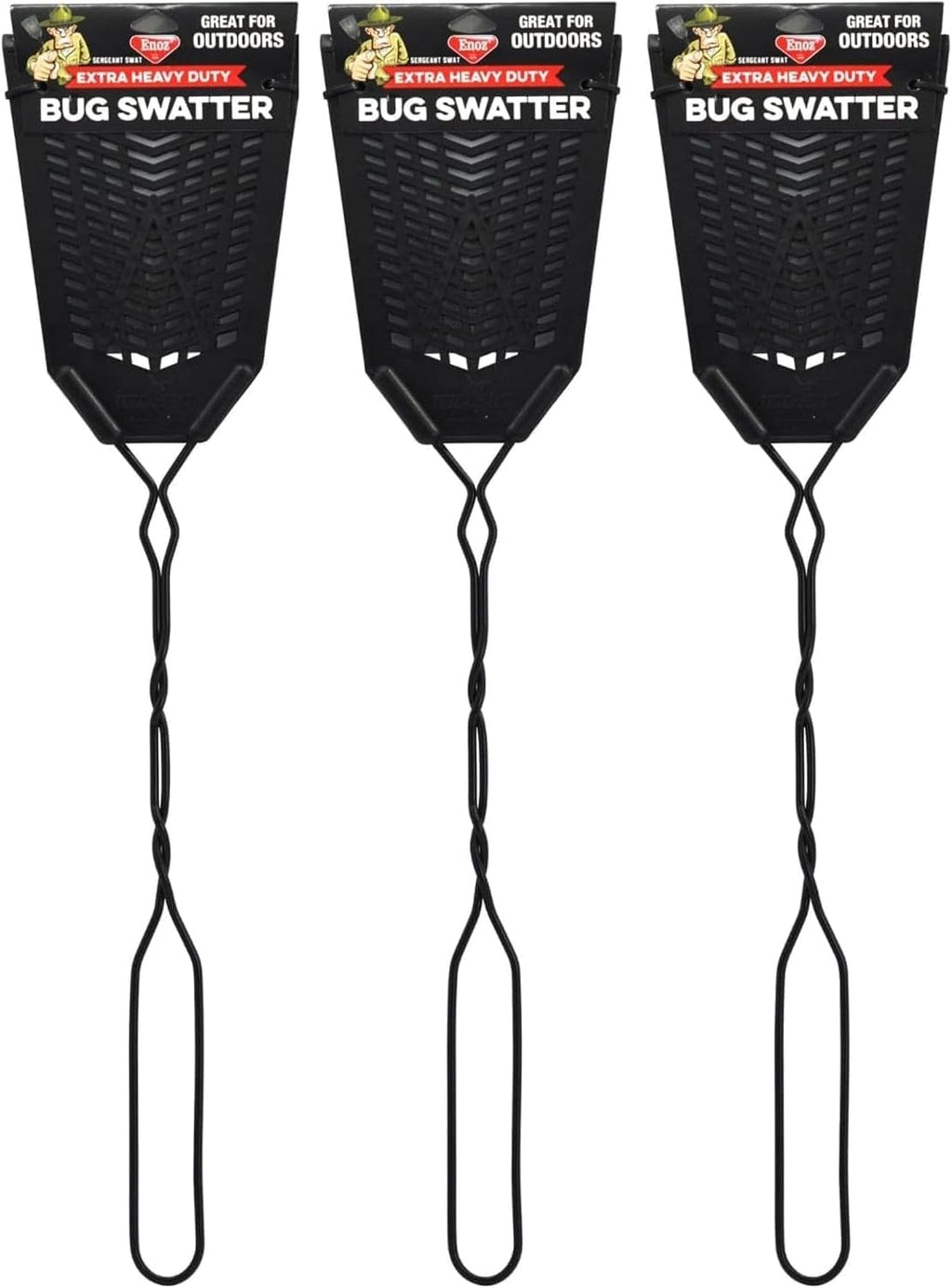 Enoz Sergeant Swat Bug Swatter, 3 Pack, Heavy Ultra Duty Flyswatter