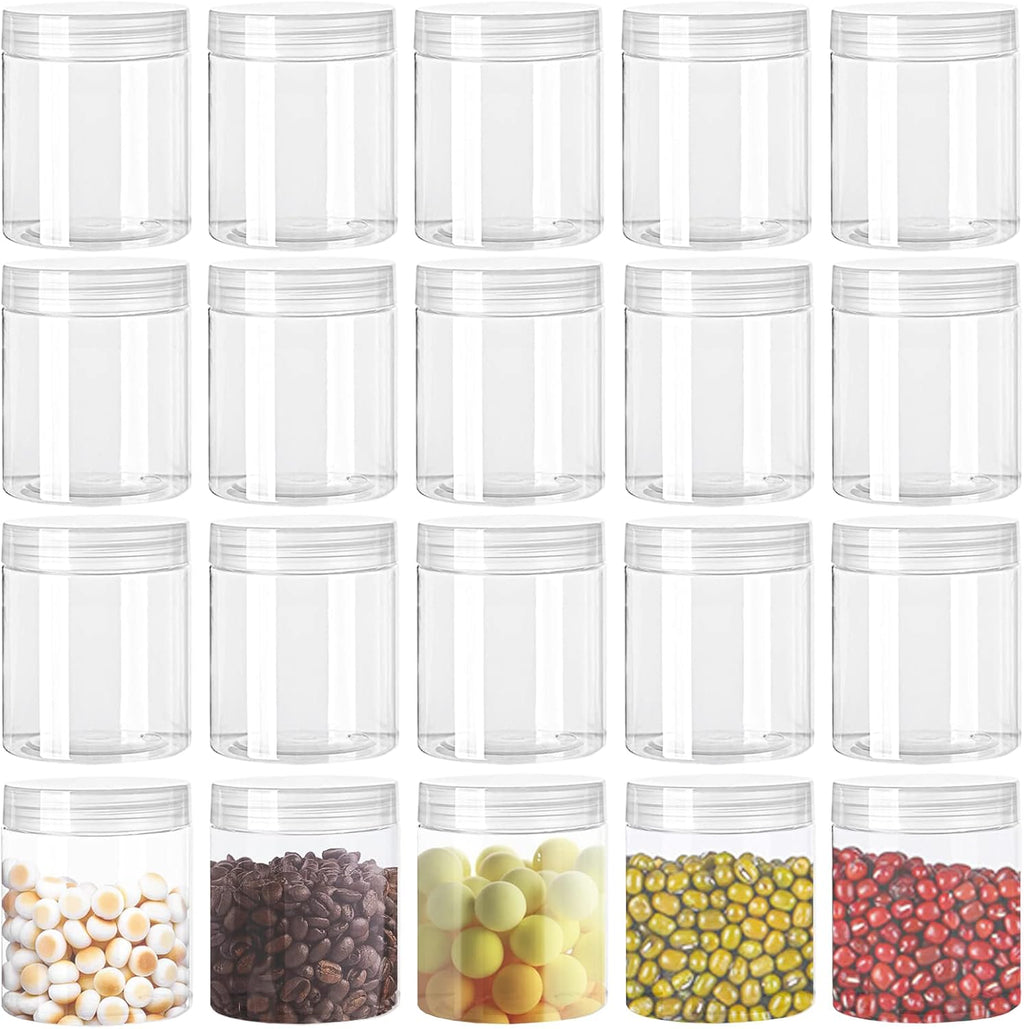 Panxxsen 20 Pack 4oz Clear Plastic Jars with Lids,115ml Wide-Mouth Refillable Storage Containers,Empty Round Containers for Candy,Beads,Lotion,Slime Making and Food Storage