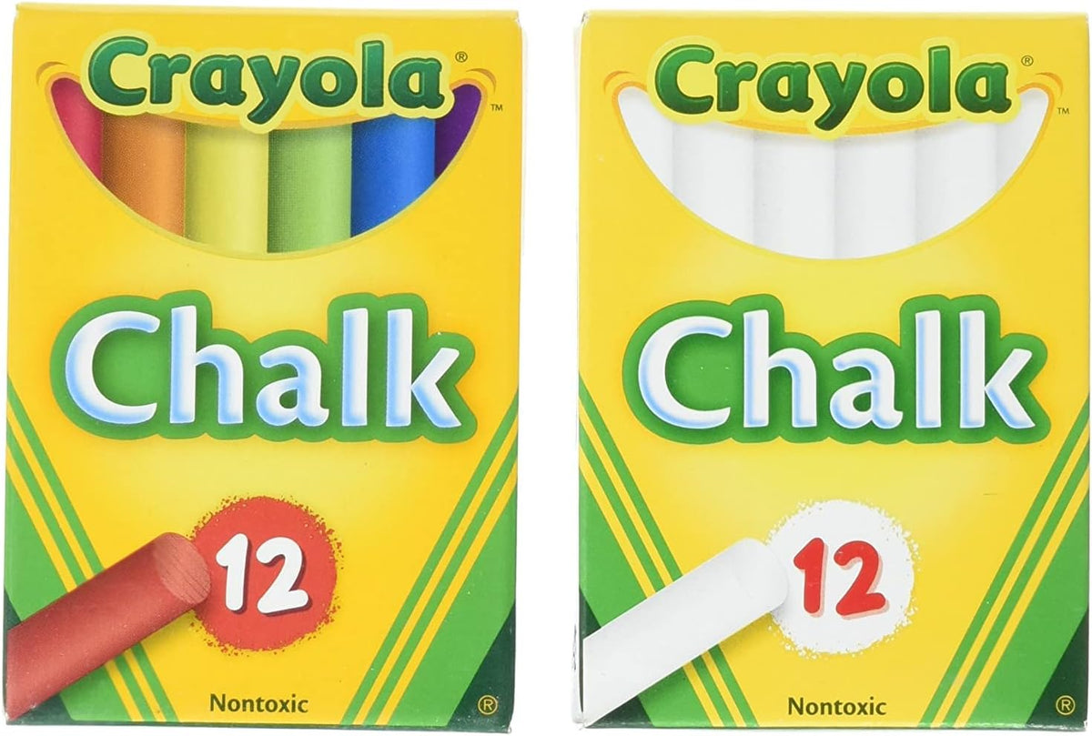 Crayola Non-Toxic White Chalk(12 ct box)and Colored Chalk(12 ct box) Bundle