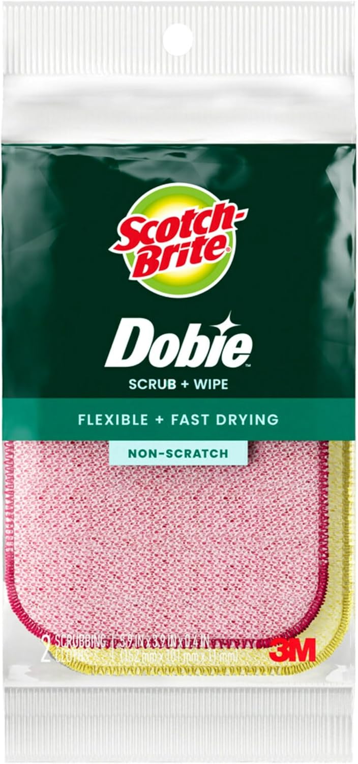 Scotch-Brite Dobie Scrub & Wipe Cloths,Non-Scratch Scrubbing, 2 Pack