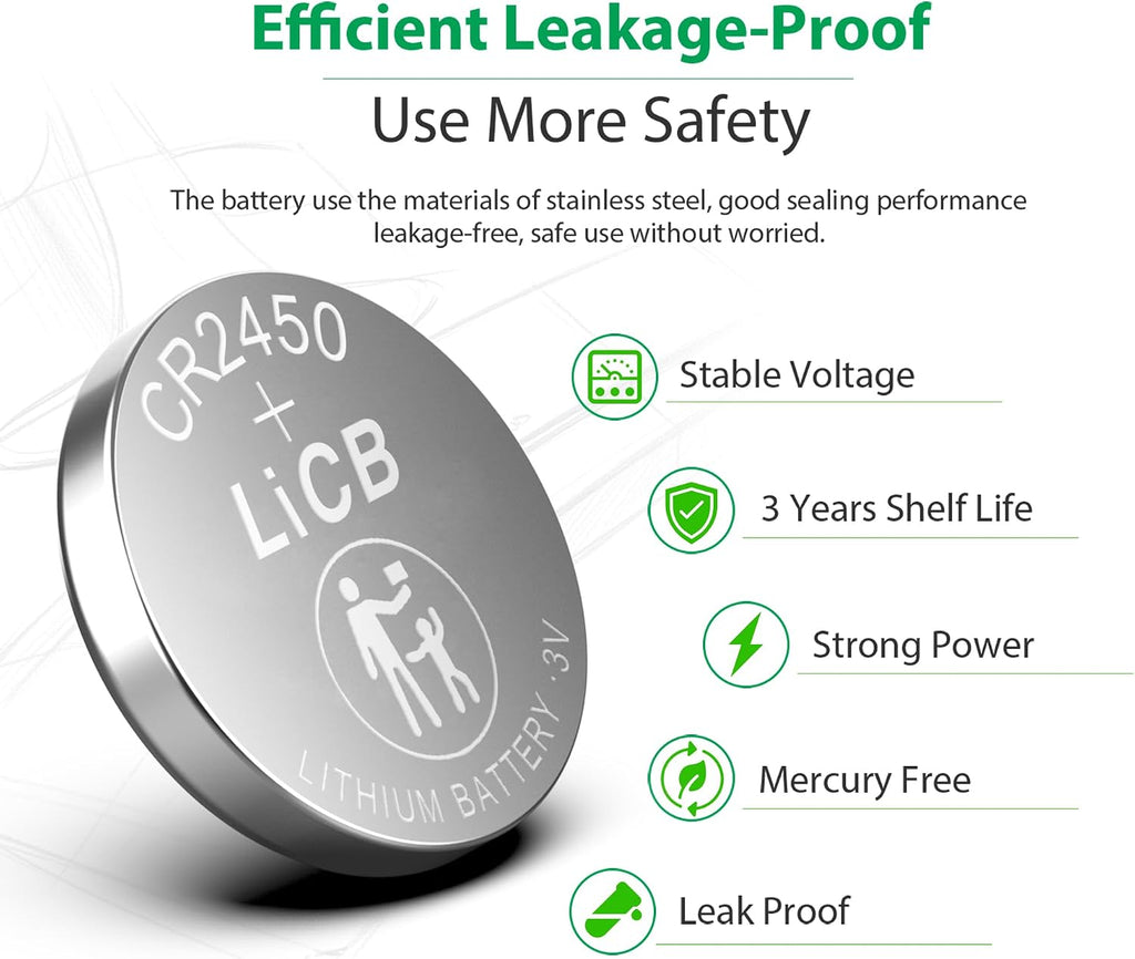LiCB 10 Pack CR2450 Battery 3V Lithium CR 2450