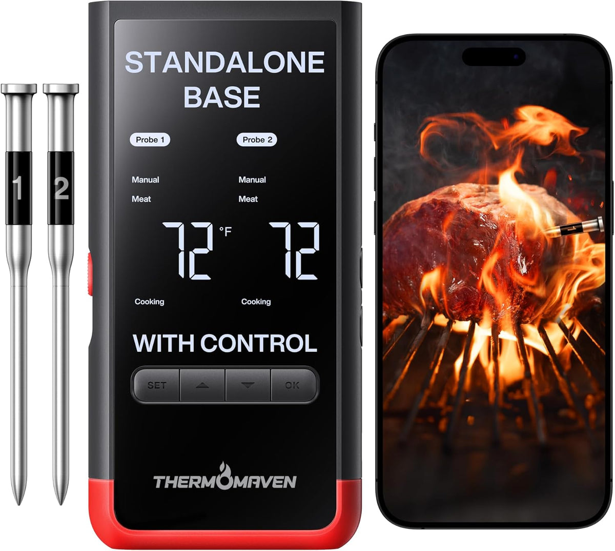 ThermoMaven WiFi Wireless Meat Thermometer, 2 Probes, Smart Base, 6 Sensors