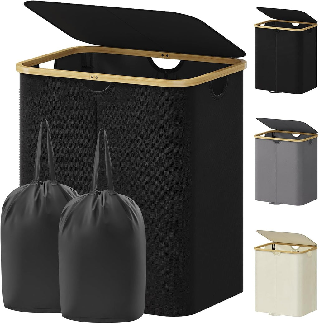 Lifewit 65L Slim Laundry Hamper with Lid and Removable Bag, Beige