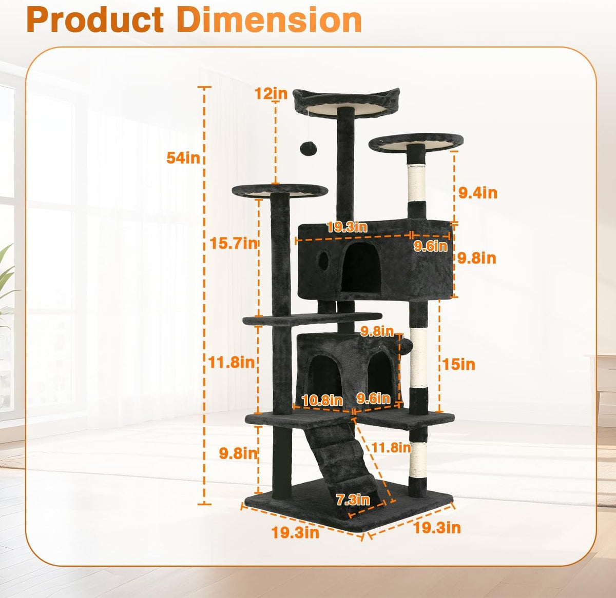 FDW | 54" Cat Tree Tower | Dark Gray | Multi-Level Indoor Activity Center