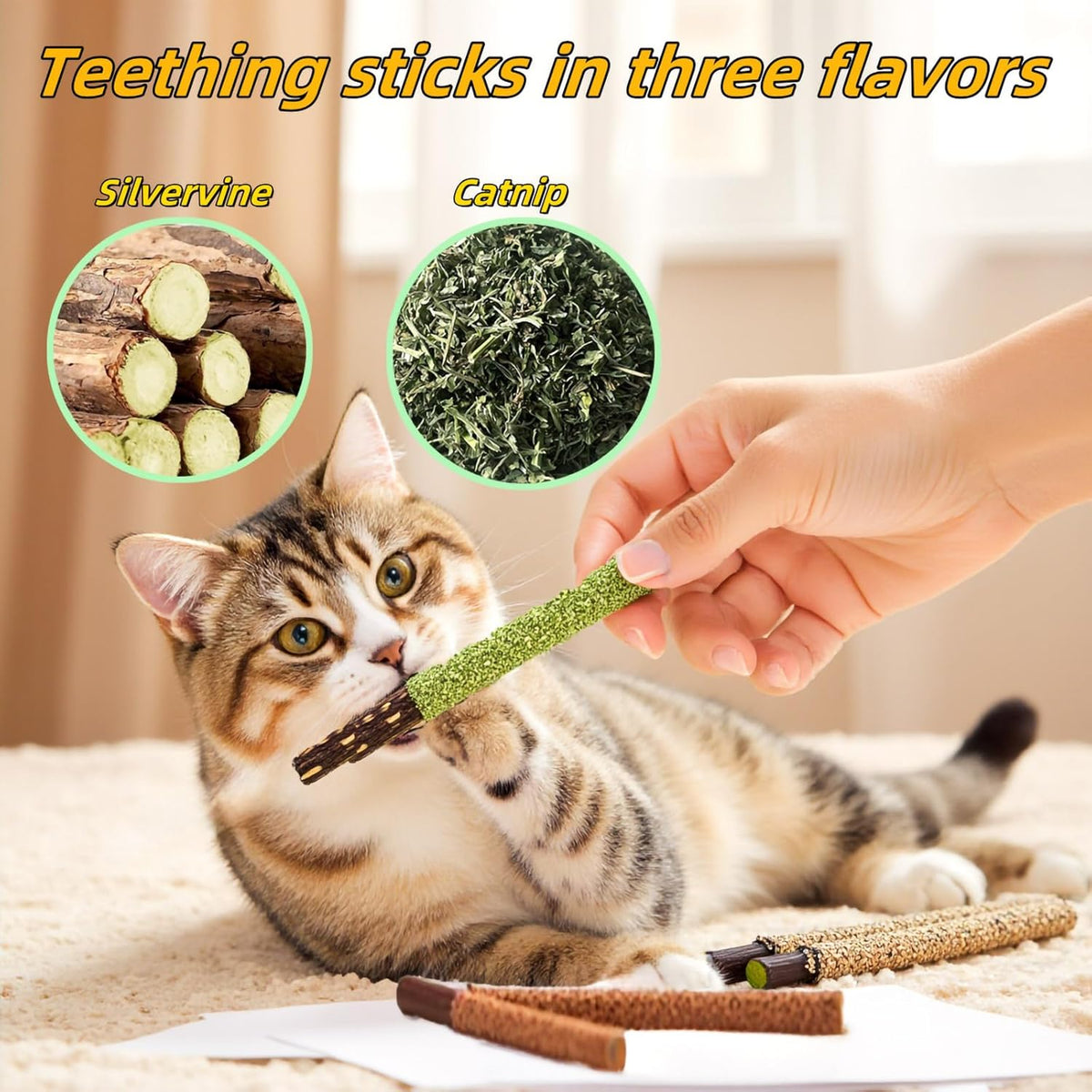 Cat Toys 12PCS Mix Catnip Chew Rope Silvervine Stick for Indoor Cat