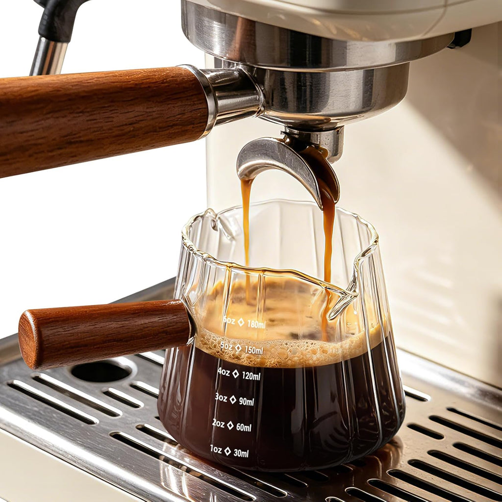 6oz Espresso Measuring Cup,Espresso Cup with Wood Handle/Double Spout 1 Pcs