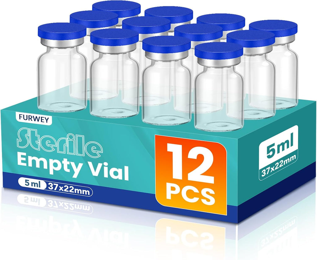 FURWEY 5ML Sterile Vials, Glass Empty Vials for Injection, 12 Pack