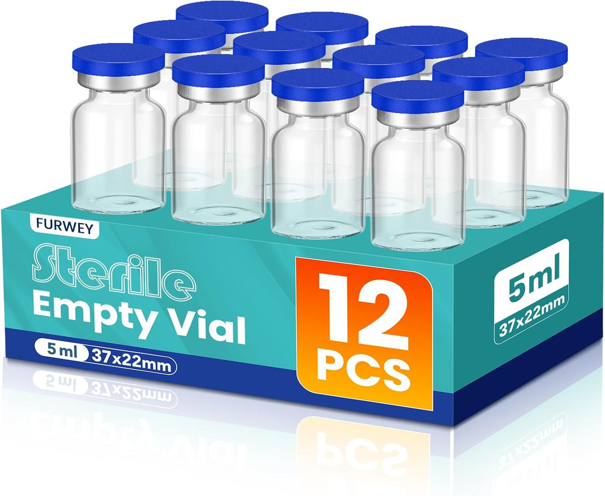FURWEY 5ML Sterile Vials, Glass Empty Vials for Injection, 12 Pack