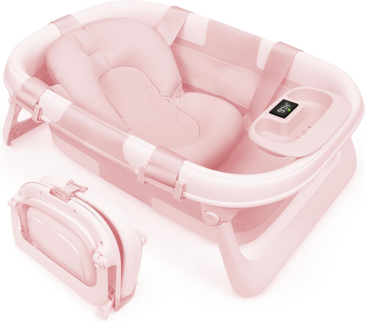 Jool Baby Foldable Baby Bathtub – Portable for Travel – Thermometer (Sage)