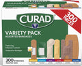 CURAD Assorted Bandages Variety Pack, 300 Count, 6 Styles Including Antibacterial, Waterproof, Sheer, Plastic, Heavy Duty & Flex-Fabric, Protects Scrapes, Cuts & Burns, Latex-Free