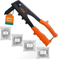Rivet gun,Professional Pop Rivet Gun Kit with 200Pcs Rivets, 3/32"-1/8"-5/32"-3/16", Heavy Hand Riveter kit Suitable for Metal work, Gutter, Automotive and other common DIY projects