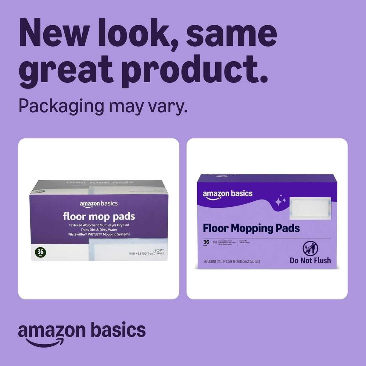 Amazon Basics Floor Mopping Dry Pads, Super Absorbent, Fits Swiffer WetJet Mopping Systems, 36 Count, Packaging May Vary