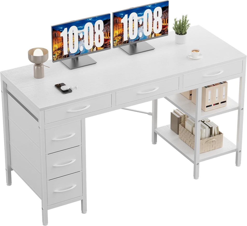 Sweetcrispy 47" Computer Desk with 6 Fabric Drawers & Storage Shelves