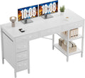 Sweetcrispy 47" Computer Desk with 6 Fabric Drawers & Storage Shelves