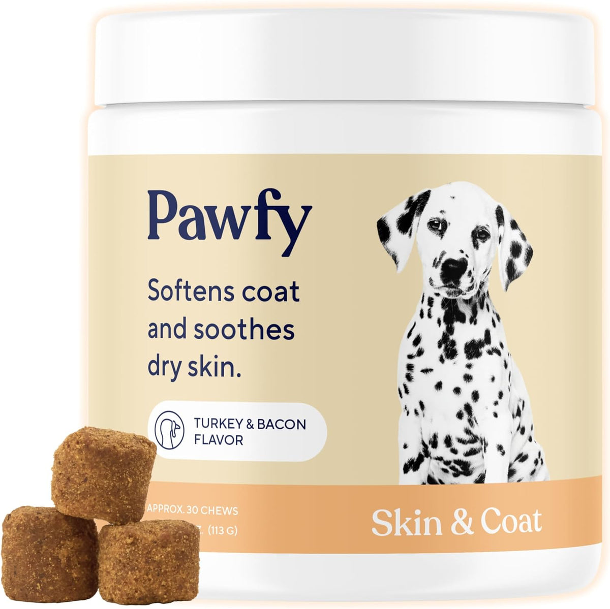 Pawfy Skin & Coat Salmon Oil Chews - Dog Itch Relief & Allergy Support