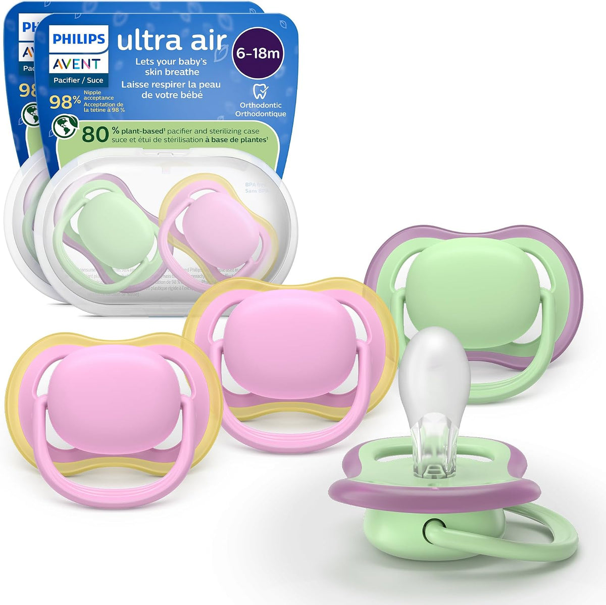 Philips Avent Ultra Soft Baby Pacifier for 6-18 Months, BPA-Free, 4-Pack