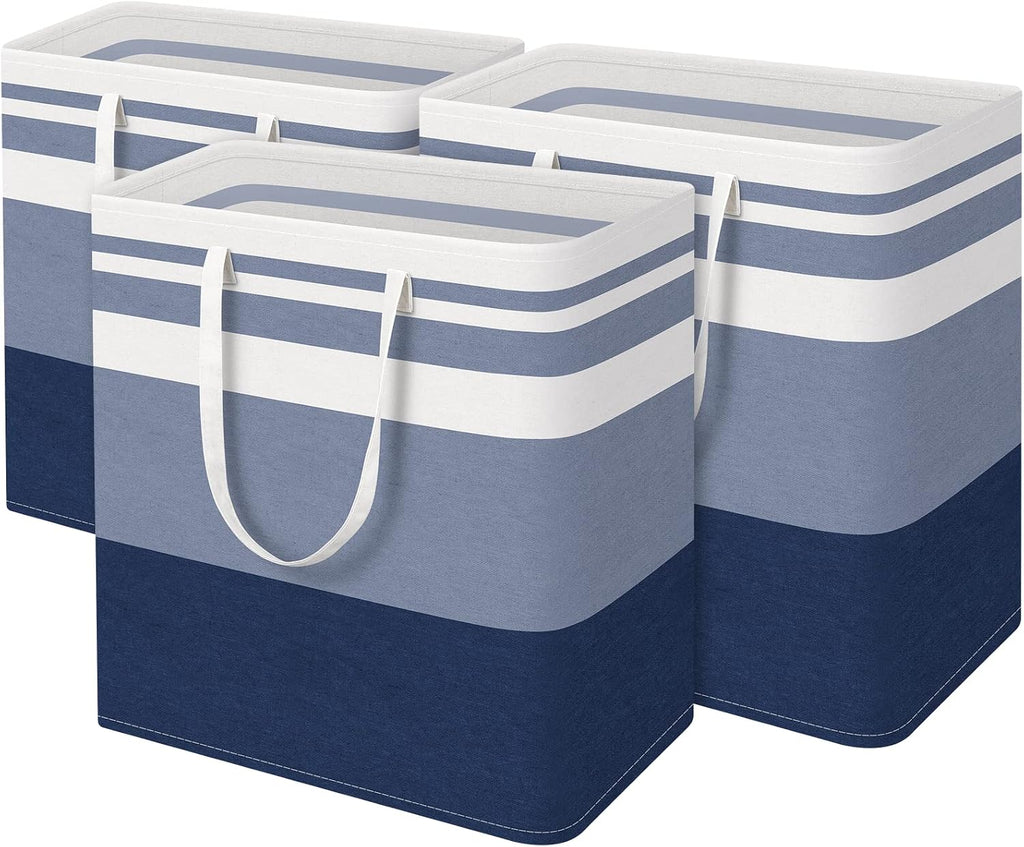 BlissTotes 3-Pack Laundry Basket, Collapsible Laundry Hamper, Grey, 75L