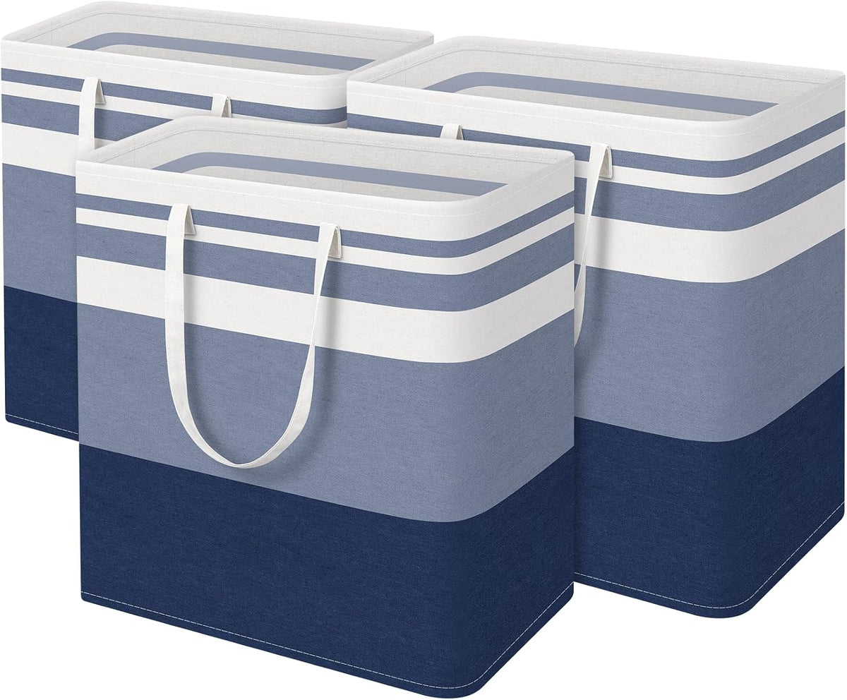 BlissTotes 3-Pack Laundry Basket, Collapsible Laundry Hamper, Grey, 75L