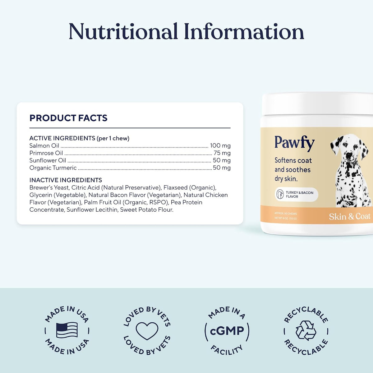 Pawfy Skin & Coat Salmon Oil Chews - Dog Itch Relief & Allergy Support