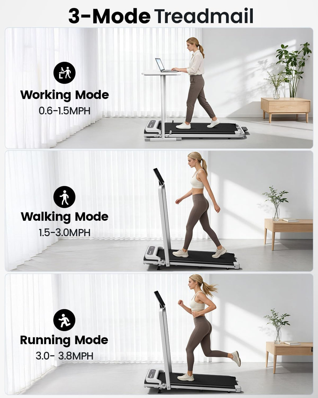 Yagud Walking Pad, Walking Pad Treadmill for Home Office, Portable Under Desk Treadmill with Remote Control and LED Display, Walking Jogging Running Machine