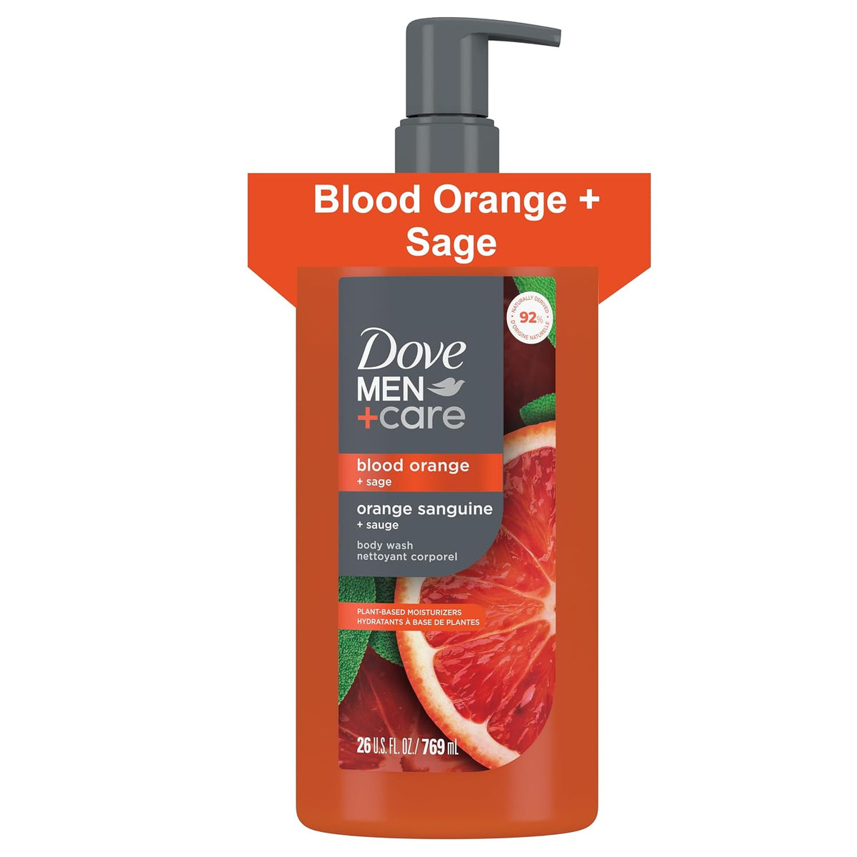 Dove Men Moisturizing Body Wash, Blood Orange + Sage, 26 oz