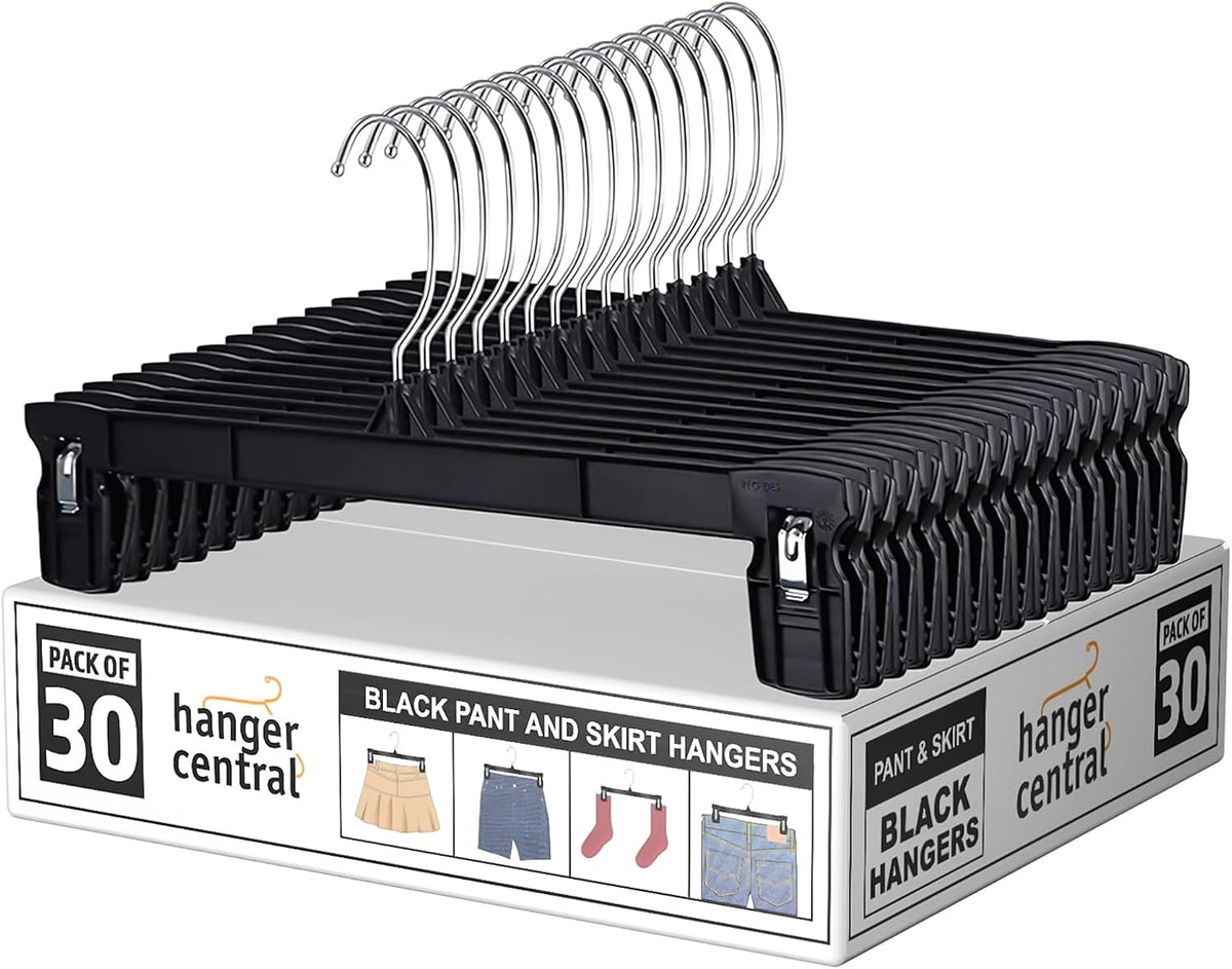 12 inch 30 Pack Pants Hangers Slim Plastic Black