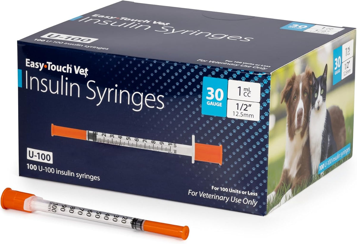 EasyTouch U-100 Pet Insulin Syringes (28G 0.5cc 1/2") - 100 ct.