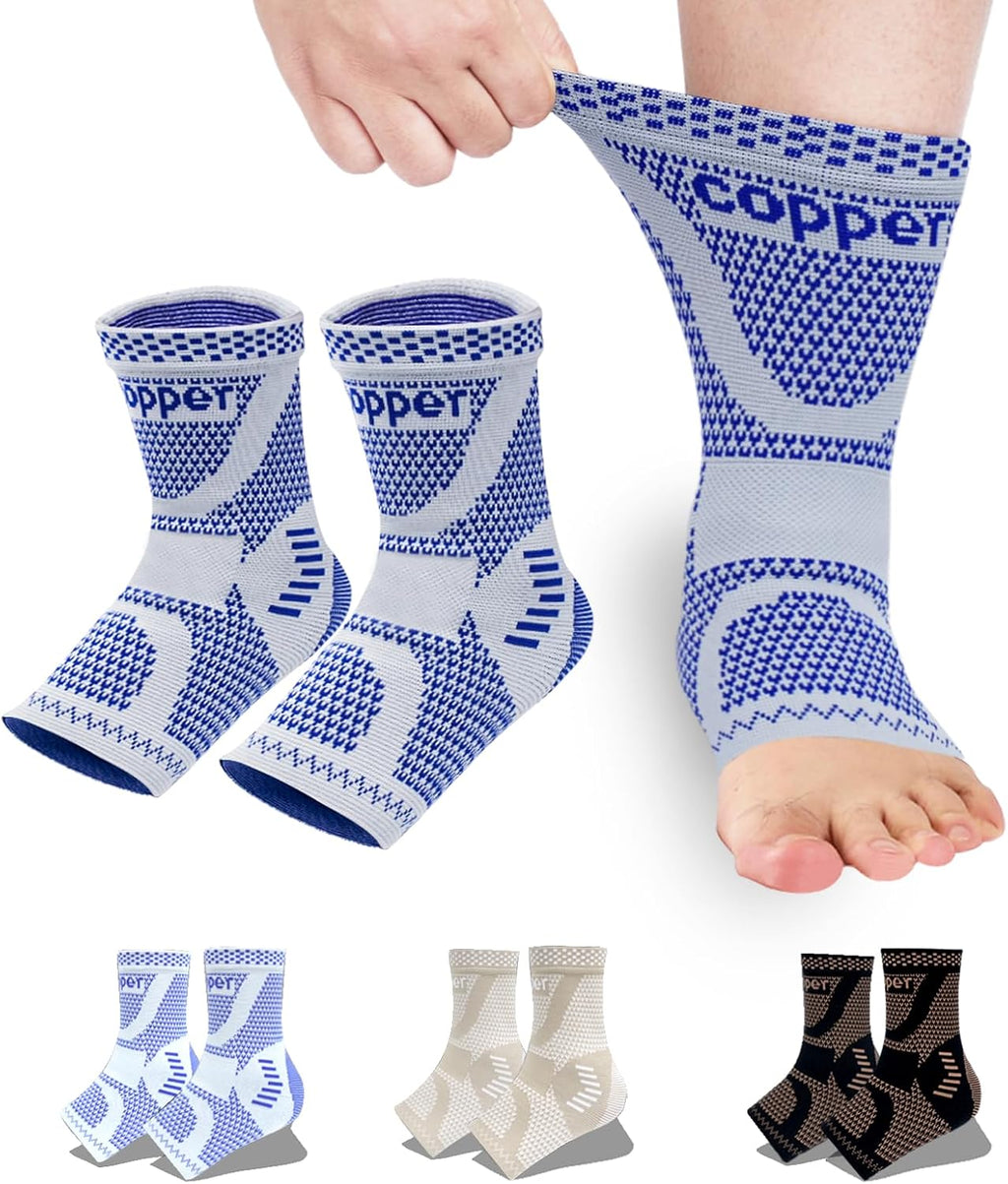 LISEPWU Copper Ankle Brace for Men & Women, Ankle Compression Sleeve 1 Pair