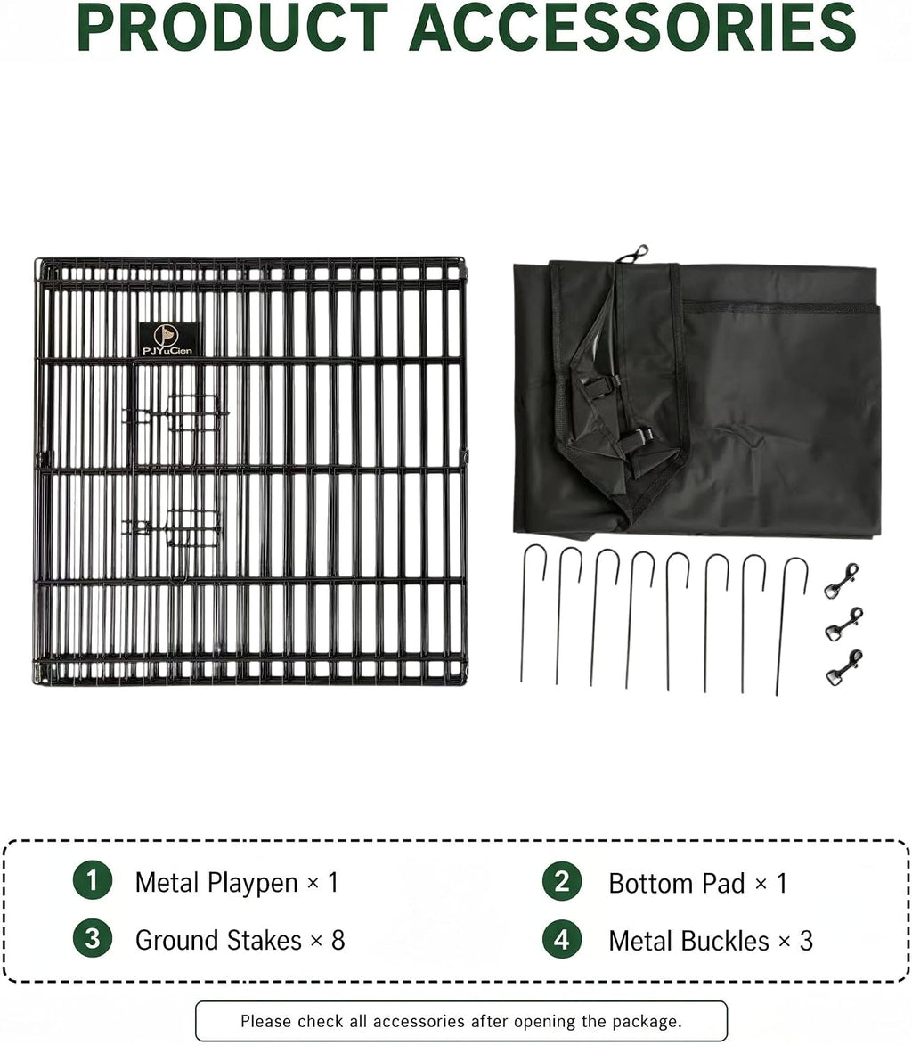 PJYuCien Puppy Playpen with Bottom Pad and Door, 8 Panels 24" H, Black