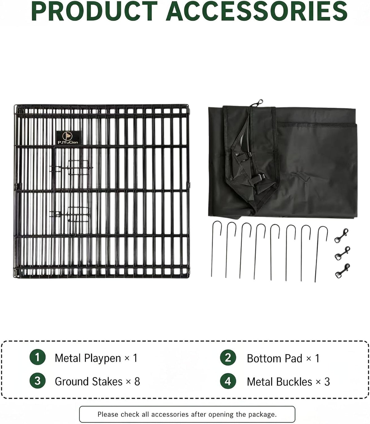PJYuCien Puppy Playpen with Bottom Pad and Door, 8 Panels 24" H, Black