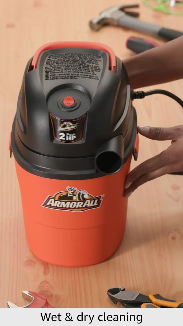 Armor All® AA155 1.5-Gallon 2 Peak HP Portable Wet/Dry Vacuum, Orange