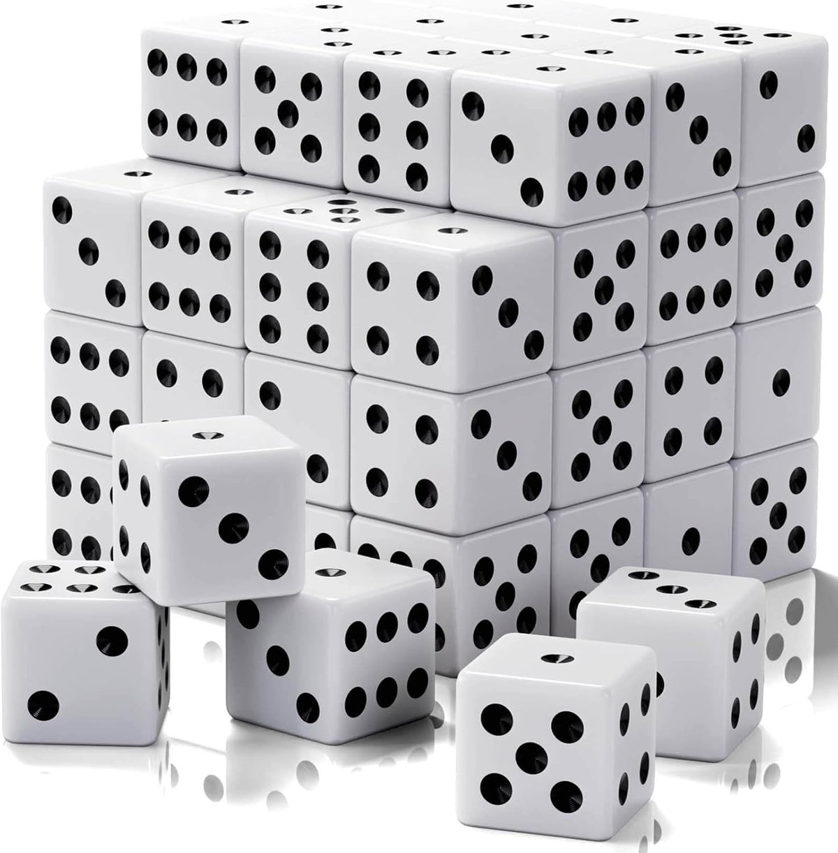 Rerdeim 60 Pieces Standard Dice, 16mm Bulk White Opaque Black Pips Six Sided Dice Set, for Rolling, Group Event, Board Games, Classroom Math