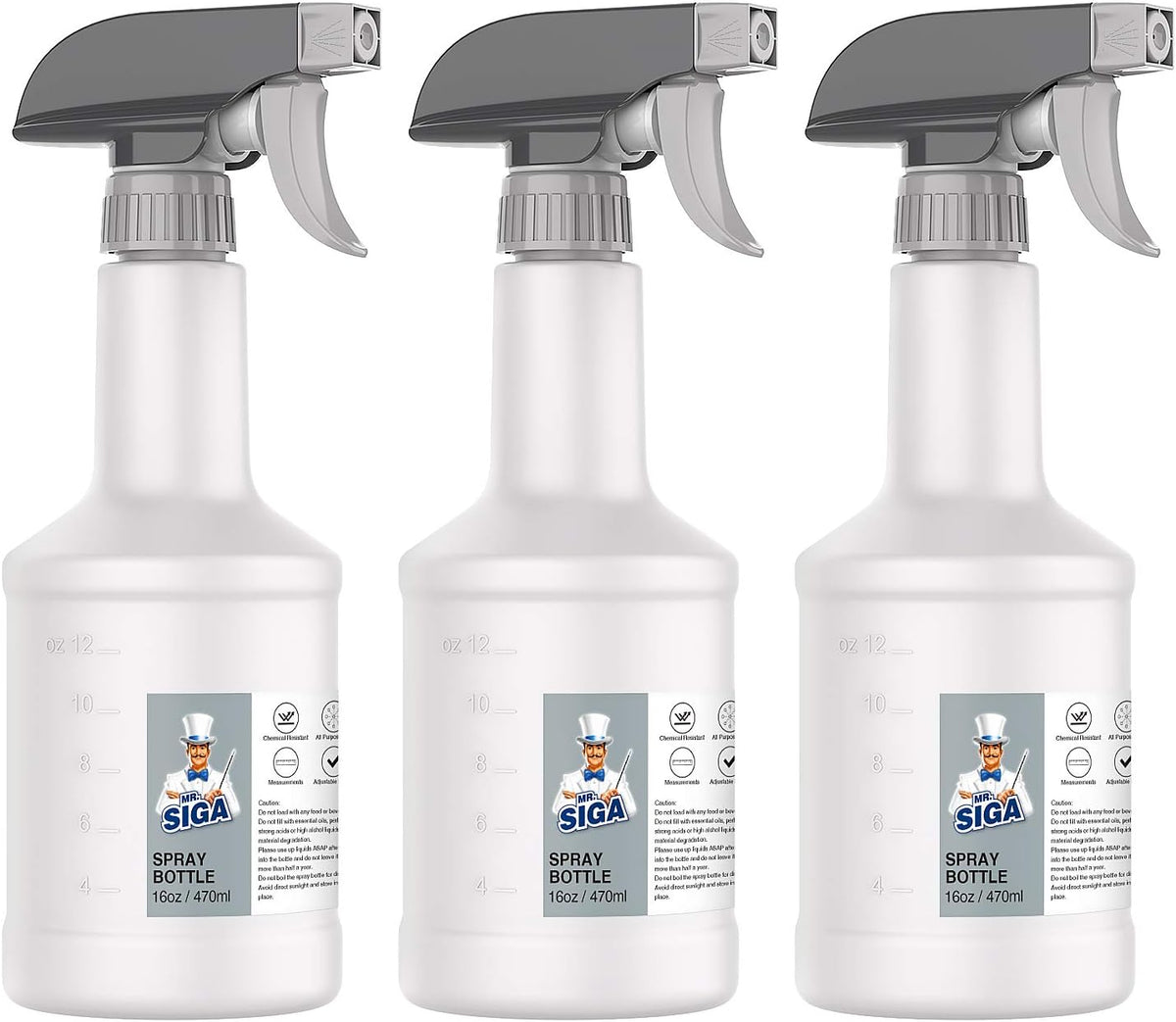 MR.SIGA 24 oz Empty Plastic Spray Bottles for Cleaning Solutions, 3 Pack