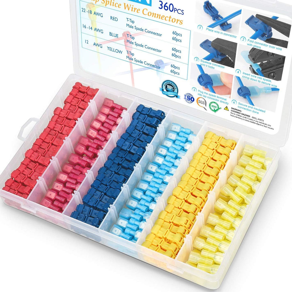 TICONN T Tap Wire Connectors, T Wire Quick Splice Connector, T Connectors for Wiring with Storage Case (120 Pcs)