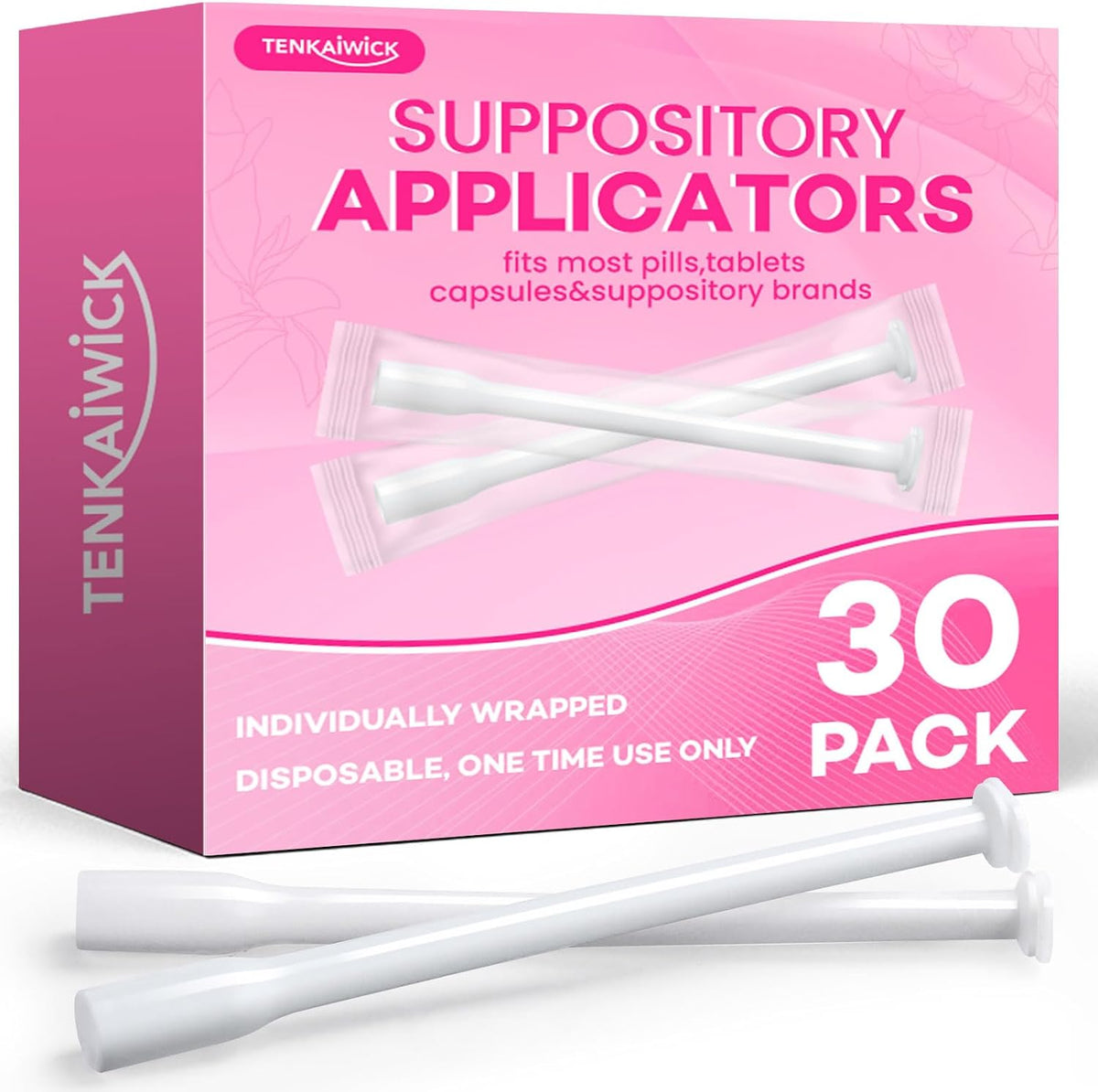 TENKAIWICK Disposable Applicator 30 Packs, Fits 0/00 Capsules & Pills, Individually Wrapped