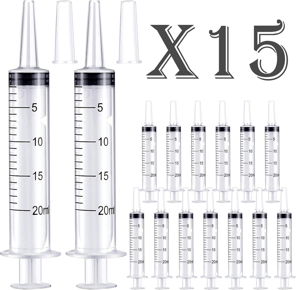15 Pack-20ml Plastic Feeding Syringe with Cap,Individually Packge Sealed,Measuring Liquid Syringe Suitable for Industrial Scientific Labs Animal Husbandry