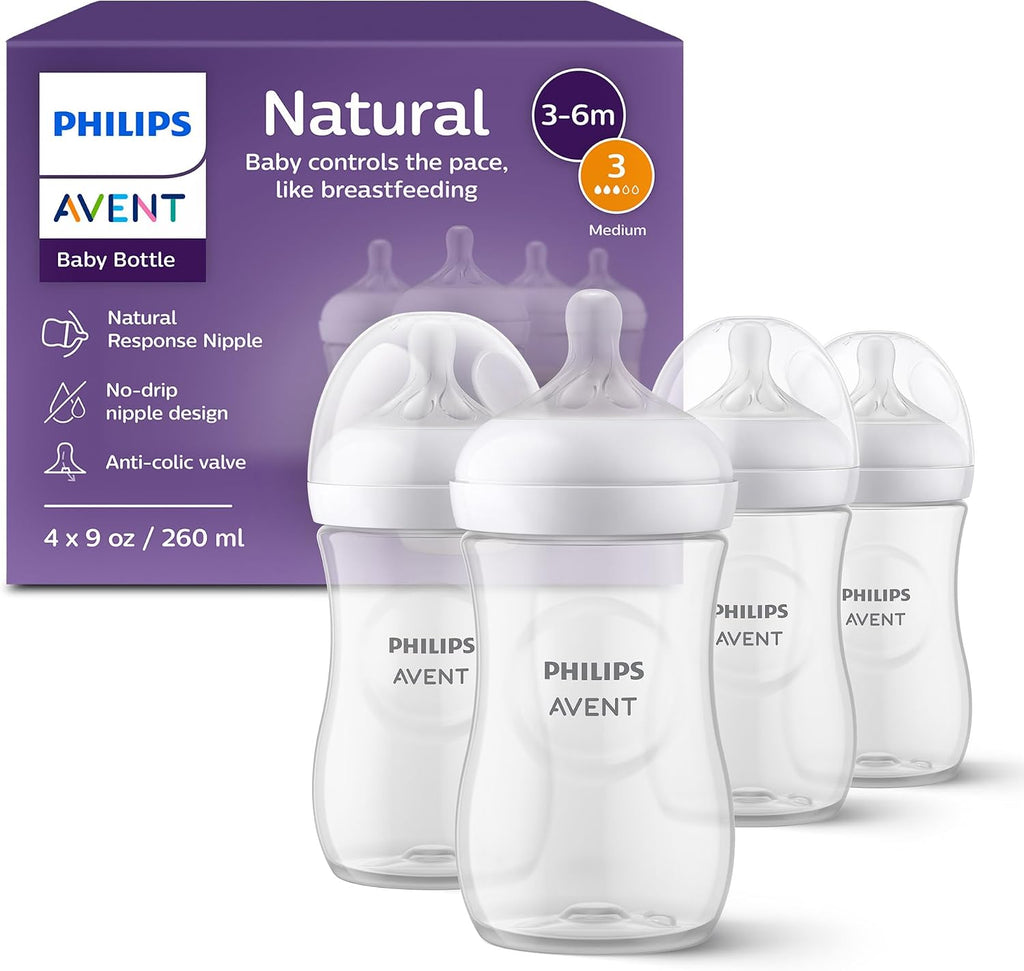 Philips Avent Natural Baby Bottles, Medium Flow, 9 oz, BPA-Free, 4-Pack