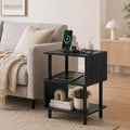 Frylr Side Table, Night Stand and End Table with Reinforced Metal Frame, 44 lb Capacity on Each Tier and Leveling Feet for Bedroom, Bedside, Living Room and Small Spaces, Rustic Brown