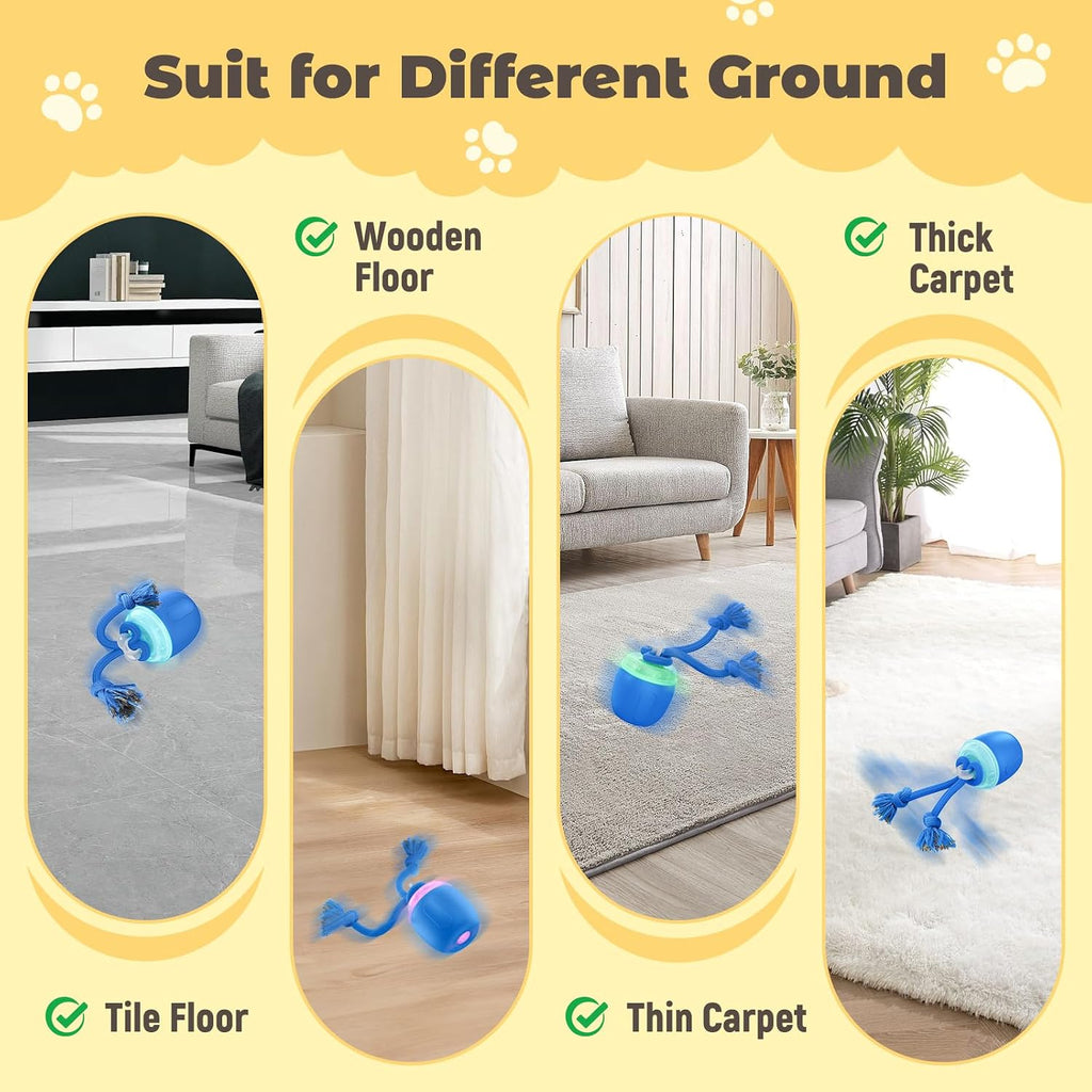 Interactive Dog Toys, Automatic Moving and Rolling Dogs Toy with Rope for Medium/Large Dogs, Interactive Dog Ball to Keep Them Busy(Blue)