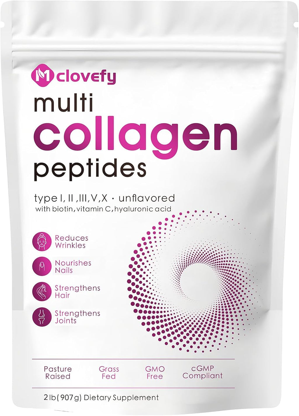 Multi Collagen Peptides Powder, Unflavored, 1lb (41 Servings)