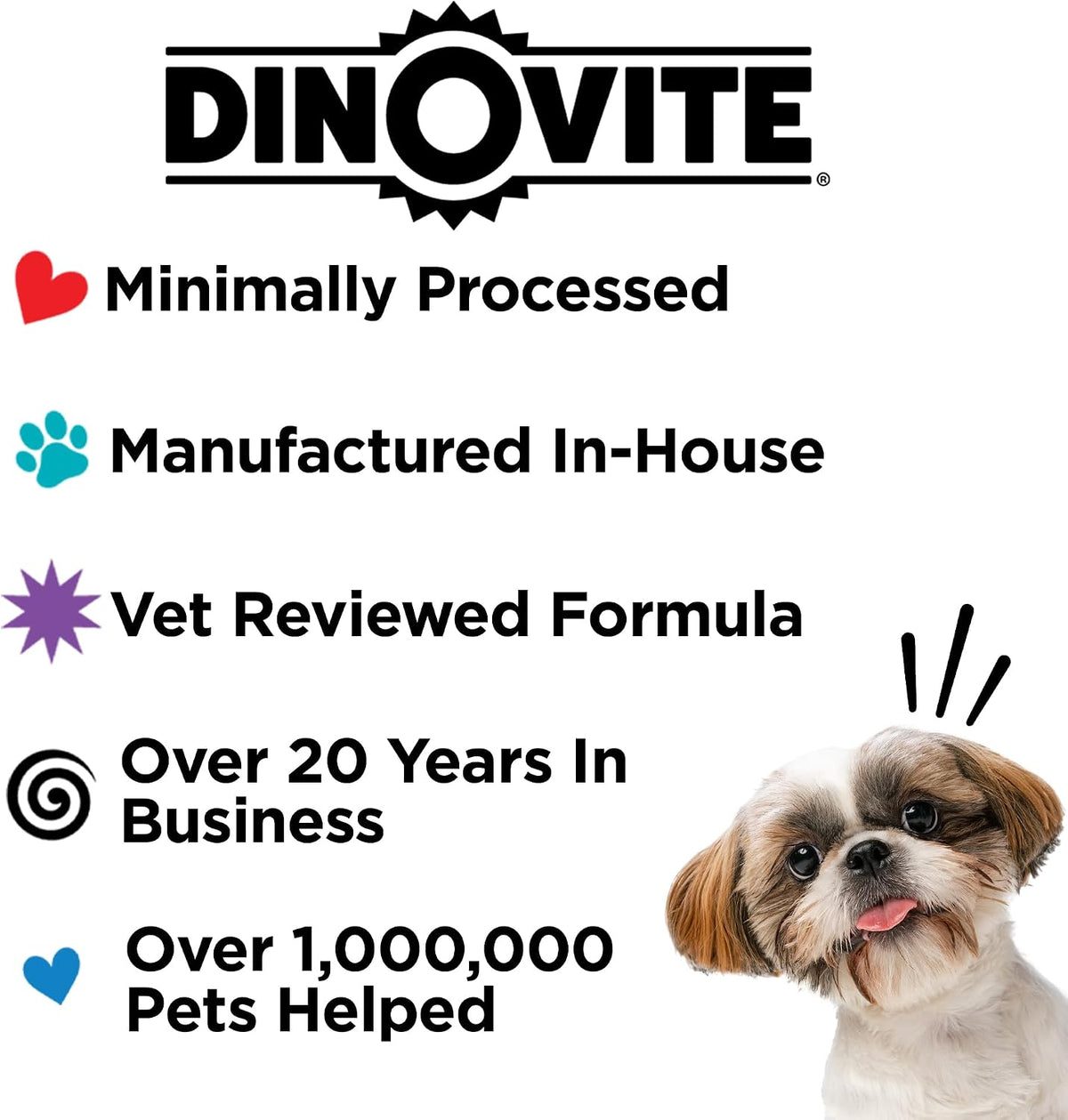 Dinovite Probiotics for Large Dogs, Probiotic Food Topper, 30 Servings
