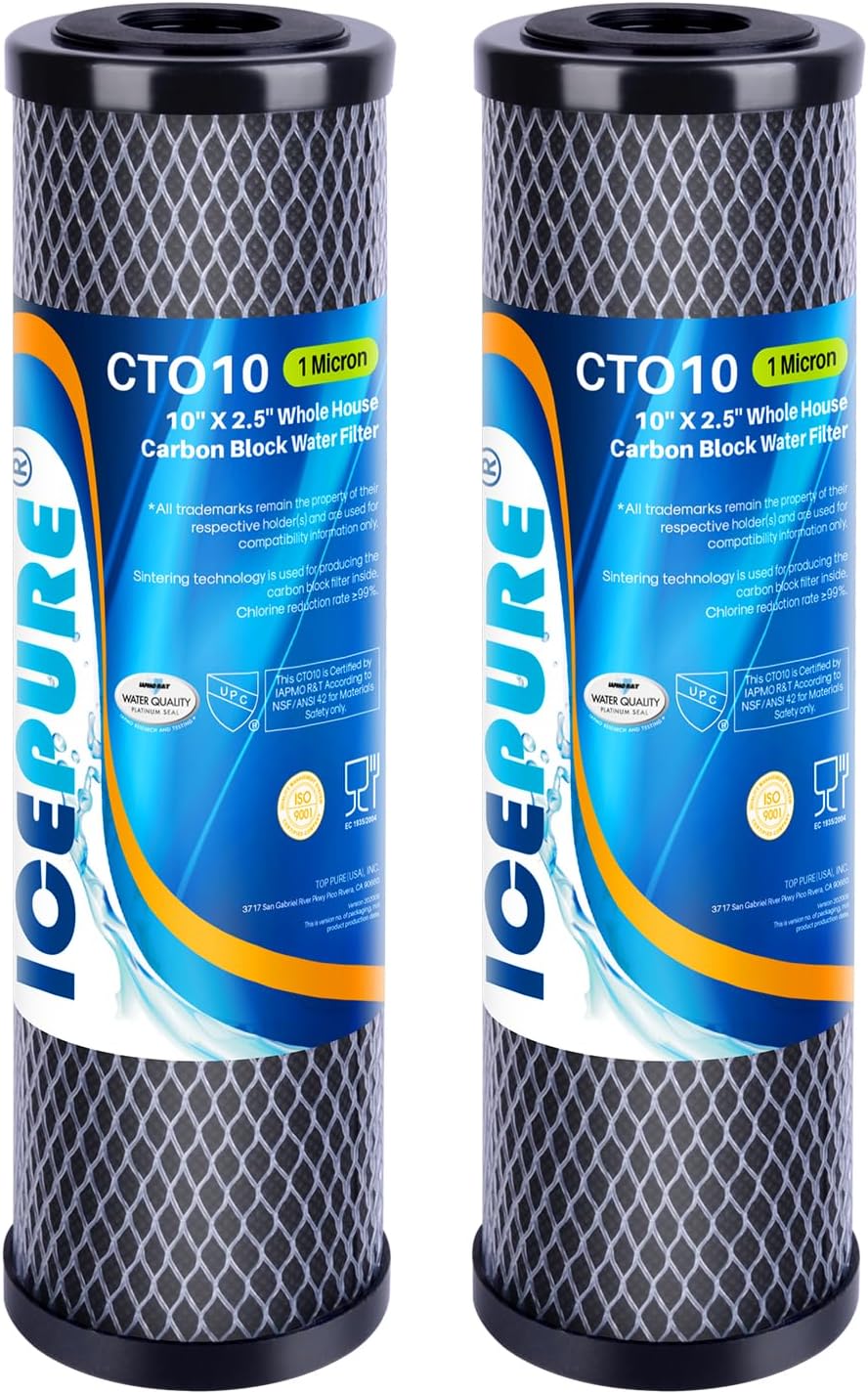 ICEPURE 1 Micron 2.5" x 10" CTO Carbon Whole House Water Filter 4 Pack