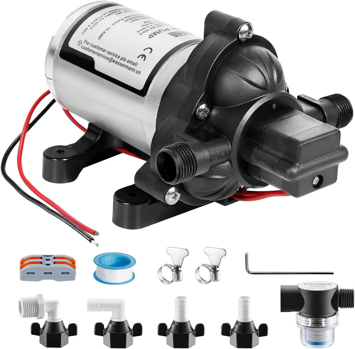 WASSERMANN RV Pump, 12V Self-priming RV Water Pressure Pump 4.0GPM 45PSI with Pressure Switch, for RV Marine Camping Yacht Garden, 12Volt DC Fresh Water Pumps RV Water Pump 2088-554-144 Replacement