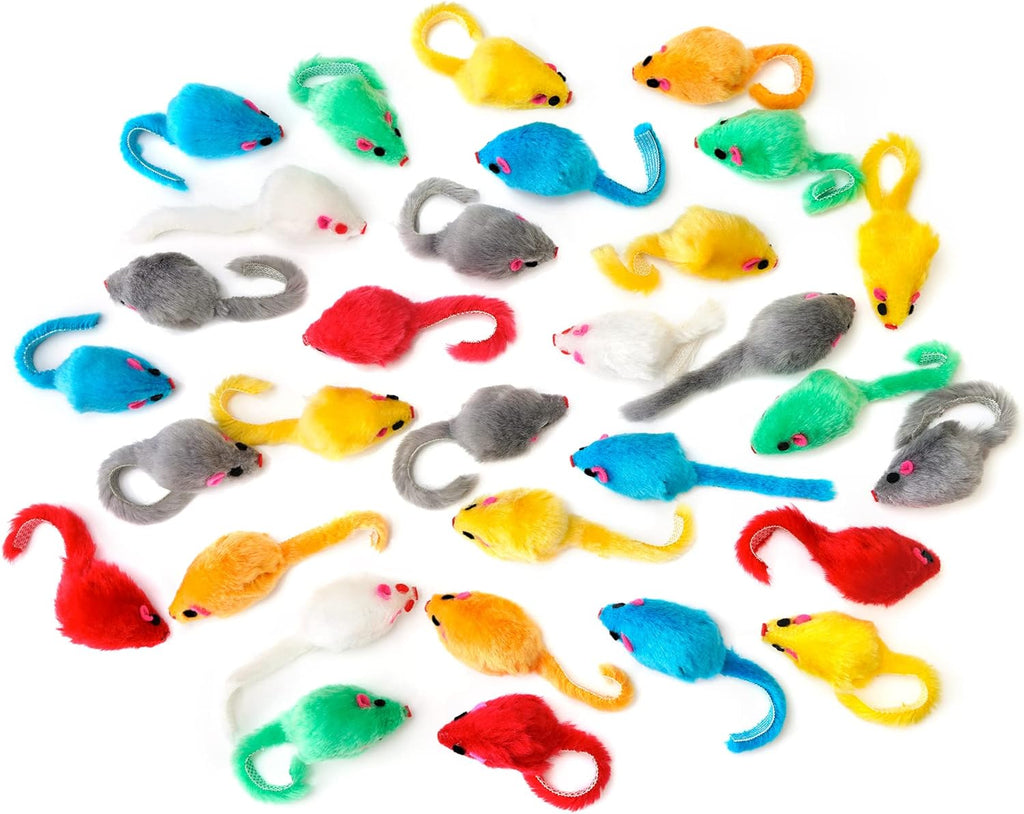CHIWAVA 36PCS 4.1'' Furry Cat Toy Mice Rattle Small Mouse Interactive Play