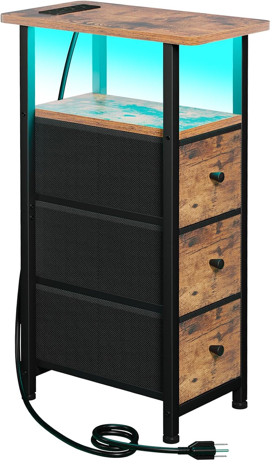 LOAKEKEL Narrow End Table with Charging Station, Small Nightstand